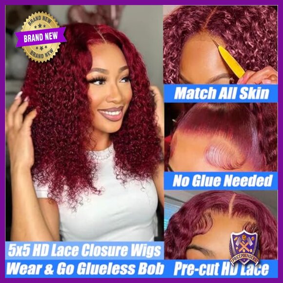 Human Hair Glueless Bob Wig 8 Inch Deep Wave 5x5 Lace Closure main image 3